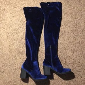 Suede Blue Knee Boots
